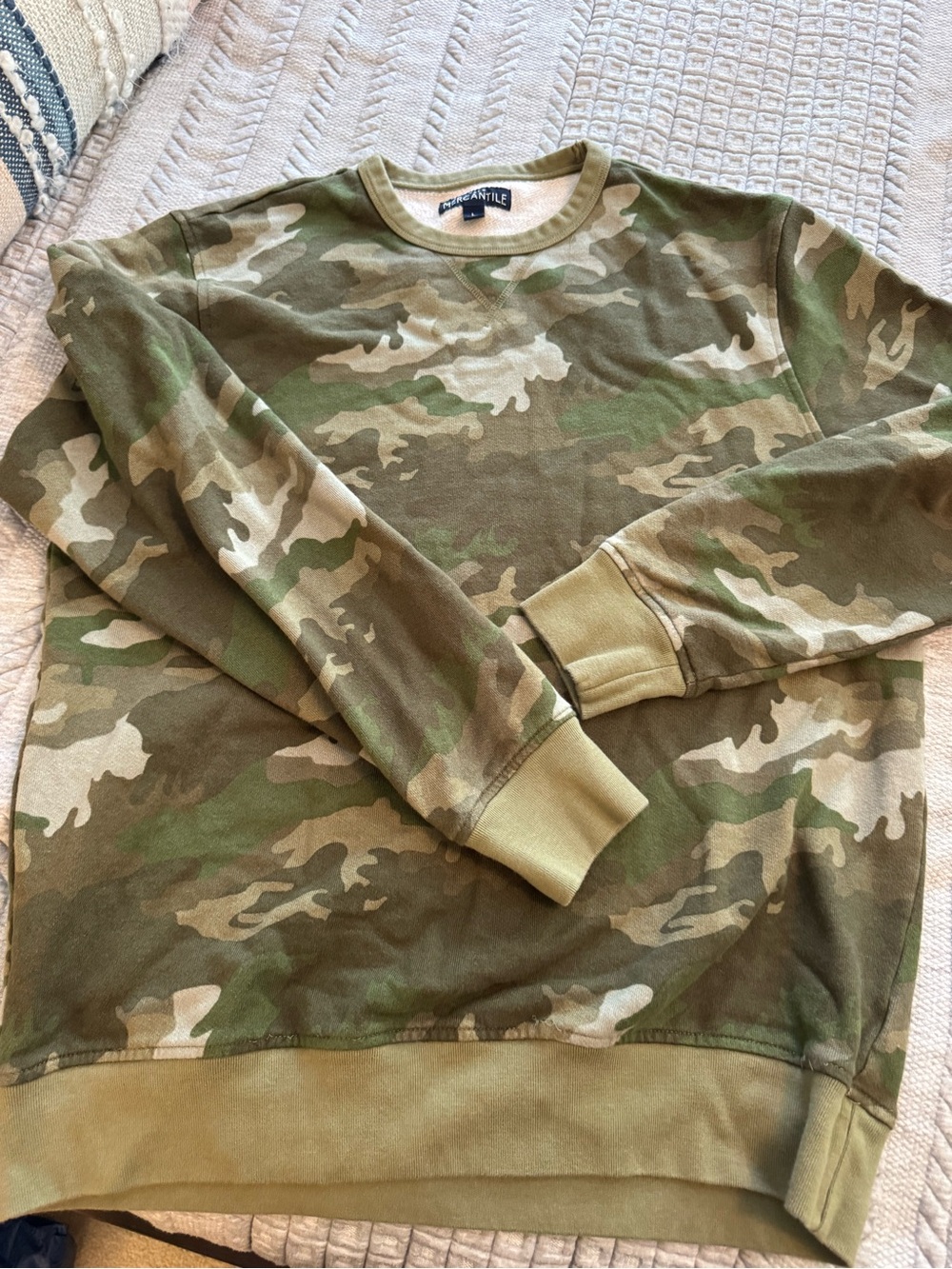 J. Crew Factory Camouflage Crewneck Sweatshirt in Green and Tan
